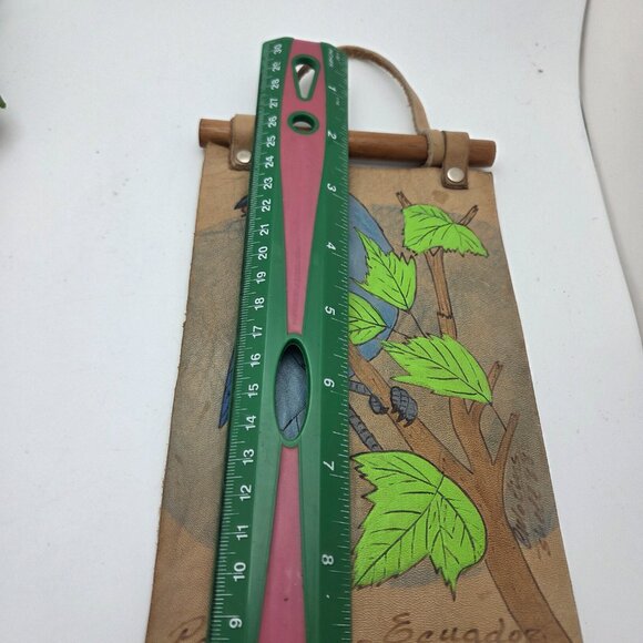 Vintage Hand Painted Blue Bird Wall Tapestry Hanging Art Suede Leather - Equador - Picture 10 of 11